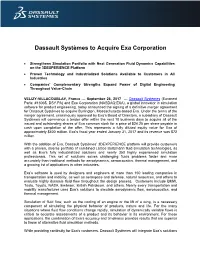 Dassault Systèmes to Acquire Exa Corporation