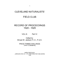 Cleveland Naturalists' Field Club and a Valued Contributor, After First Accepting the British