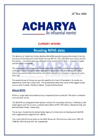 Reading NFHS Data the Ministry of Health and Family Welfare (Mohfw) Recently Released the Results from the First Phase of the National Family Health Survey (NHFS)