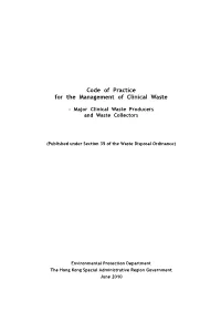 Code of Practice for the Management of Clinical Waste