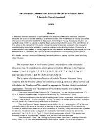 The Concept of Didaskalia of Church Leaders in the Pastoral Letters: a Semantic Domain Approach