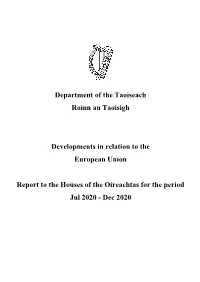 Department of the Taoiseach Roinn an Taoisigh Developments In
