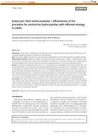 Endoscopic Third Ventriculostomy – Effectiveness of the Procedure for Obstructive Hydrocephalus with Different Etiology in Adults