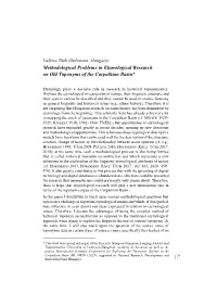 Methodological Problems in Etymological Research on Old Toponyms of the Carpathian Basin*