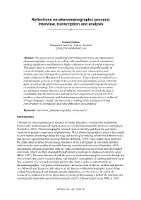 Reflections on Phenomenographic Process: Interview, Transcription and Analysis