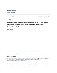 Intelligence and Interpersonal Functioning in Youth and Young Adults with Varying Levels of Psychopathic and Callous-Unemotional Traits" (2019)