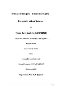 Intimate Strangers – Encountering the Foreign in Urban Spaces