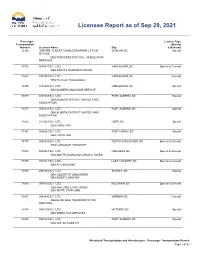Licensee Report As of Sep 01, 2021