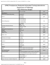 2021 Clinical Reference Ranges