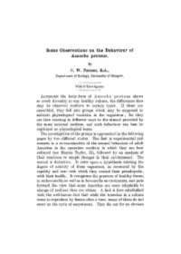 Some Observations on the Behaviour of Amoeba Proteus