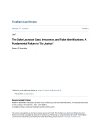 The Duke Lacrosse Case, Innocence, and False Identifications: a Fundamental Failure to "Do Justice"