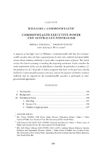 Williams V Commonwealth: Commonwealth Executive Power