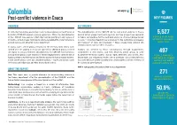 Colombia 6 August 2021 Post-Conflict Violence in Cauca KEY FIGURES