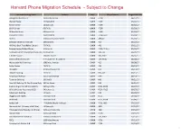 Harvard Phone Migration Schedule - Subject to Change