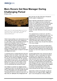 Mars Rovers Get New Manager During Challenging Period 20 March 2006