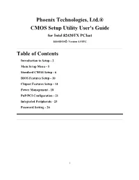 AWARD BIOS CMOS Setup Utility V4.51PG User's Guide for Intel 82430TX Pciset