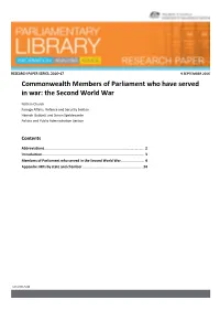 Commonwealth Members of Parliament Who Have Served in War: the Second World War