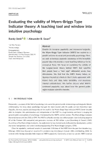 Evaluating the Validity of Myers-Briggs Type Indicator Theory
