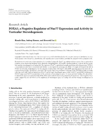 FOXA3, a Negative Regulator of Nur77 Expression and Activity in Testicular Steroidogenesis