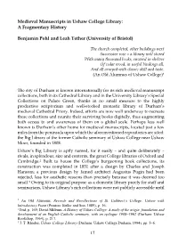Medieval Manuscripts in Ushaw College Library: a Fragmentary History