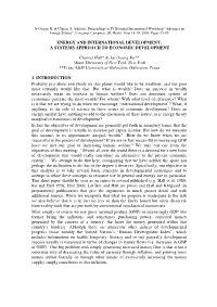 Energy and International Development: a Systems Approach to Economic Development