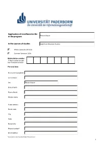 In the Courses of Studies Application of Enrollment in the in the Program