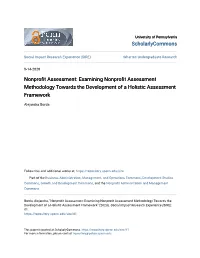 Nonprofit Assessment: Examining Nonprofit Assessment Methodology Towards the Development of a Holistic Assessment Framework