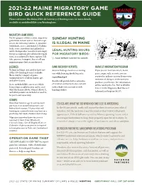 2021-22 Maine Migratory Game Bird Quick Reference Guide