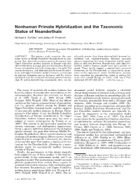 Nonhuman Primate Hybridization and the Taxonomic Status of Neanderthals