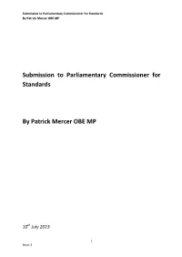 Submission to Parliamentary Commissioner for Standards by Patrick Mercer OBE MP