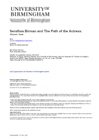 Serafima Birman and the Path of the Actress: from Stanislavsky's
