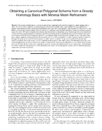 Obtaining a Canonical Polygonal Schema from a Greedy Homotopy Basis with Minimal Mesh Reﬁnement
