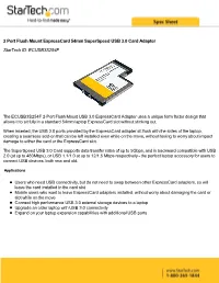 2 Port Flush Mount Expresscard 54Mm Superspeed USB 3.0 Card Adapter Startech ID: ECUSB3S254F