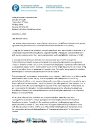 The Honourable Christine Elliott Minister of Health College Park 5Th Floor 777 Bay Street Toronto on M7A 2J3 by Email: Christine.Elliott@Ontario.Ca