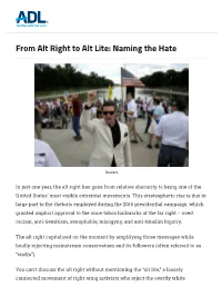 From Alt Right to Alt Lite: Naming the Hate