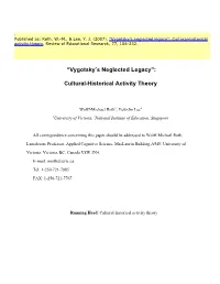 “Vygotsky S Neglected Legacy”: Cultural-Historical Activity Theory