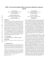 A Fast and Scalable Matrix Inversion Method in Apache Spark ICDCN’18,January4–7,2018,Varanasi,India