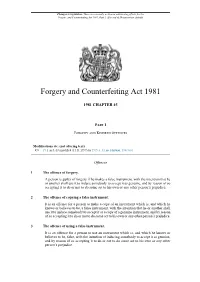 Forgery and Counterfeiting Act 1981, Part I