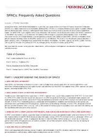 Spacs: Frequently Asked Questions
