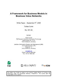 A Framework for Business Models in Business Value Networks