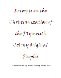 Excerpts on the Christianization of the Plymouth Colony Original Peoples