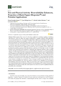 Iron and Physical Activity: Bioavailability Enhancers, Properties of Black Pepper (Bioperine®) and Potential Applications