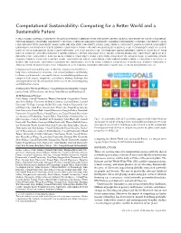 Computational Sustainability: Computing for a Better World and a Sustainable Future