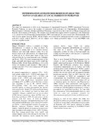 Determination of Pesticides Residues in Selected Mango Available at Local Markets in Peshawar