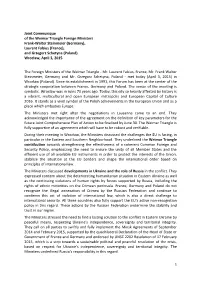 Joint Communique of the Weimar Triangle Foreign Ministers Frank-Walter Steinmeier (Germany), Laurent Fabius (France), And