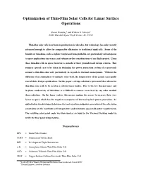 Optimization of Thin-Film Solar Cells for Lunar Surface Operations