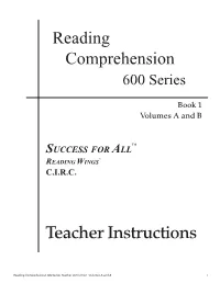Reading Comprehension Teacher Instructions