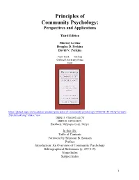 Principles of Community Psychology: Perspectives and Applications