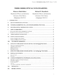 Third Order Optical Nonlinearities