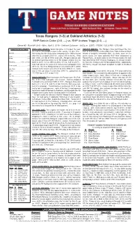 04-02-2018 Rangers Game Notes